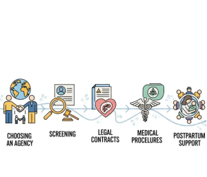 Babytree Surrogacy&rsquo;s flowchart explains the five main steps in US surrogacy, helpful for international parents planning for 2026. babytree