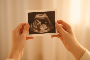 Someone holds an ultrasound image of a baby, showing hope and new beginnings with Babytree Surrogacy. Hands and photo are in view. babytree