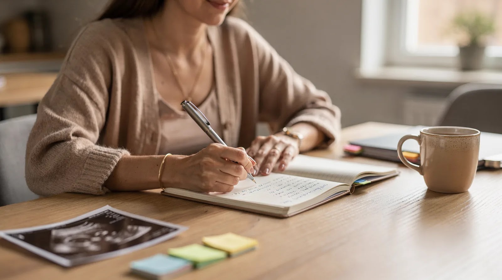 A woman writes down questions and expectations
