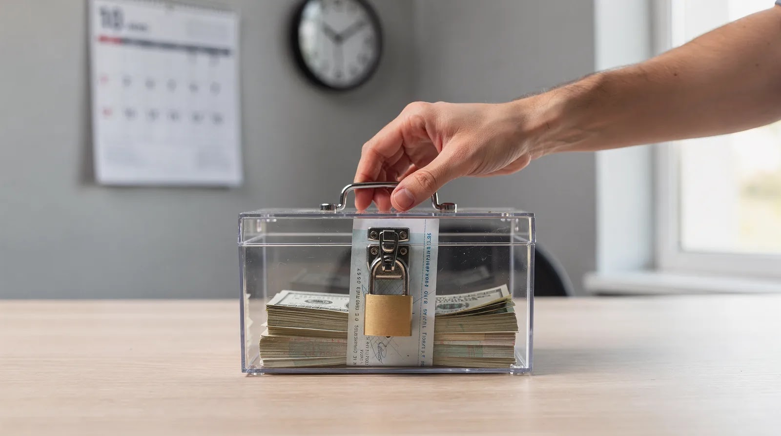 Funds represented by a money box and key