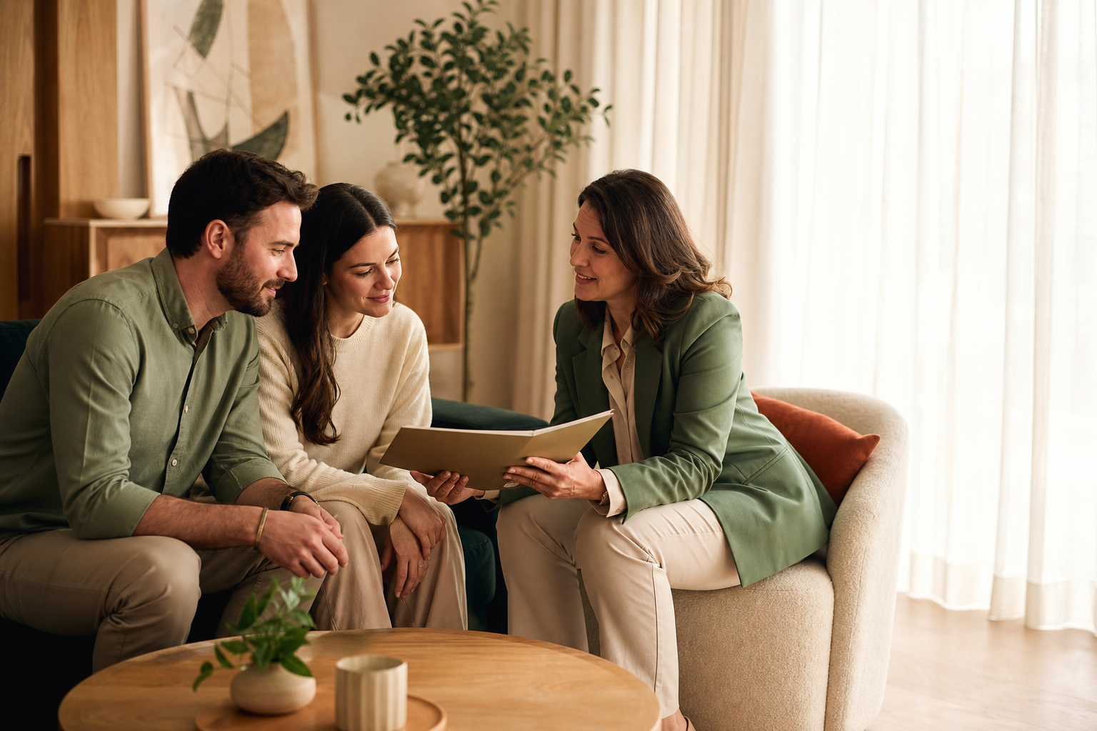 Couple meeting with a BabyTree coordinator to discuss donating embryos