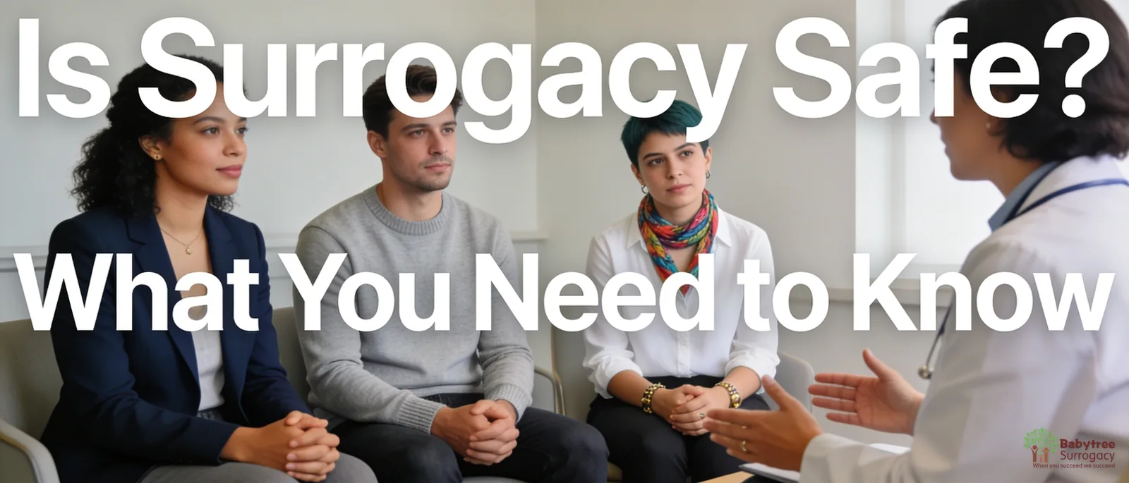 Intended parents discuss surrogacy safety with a medical professional
