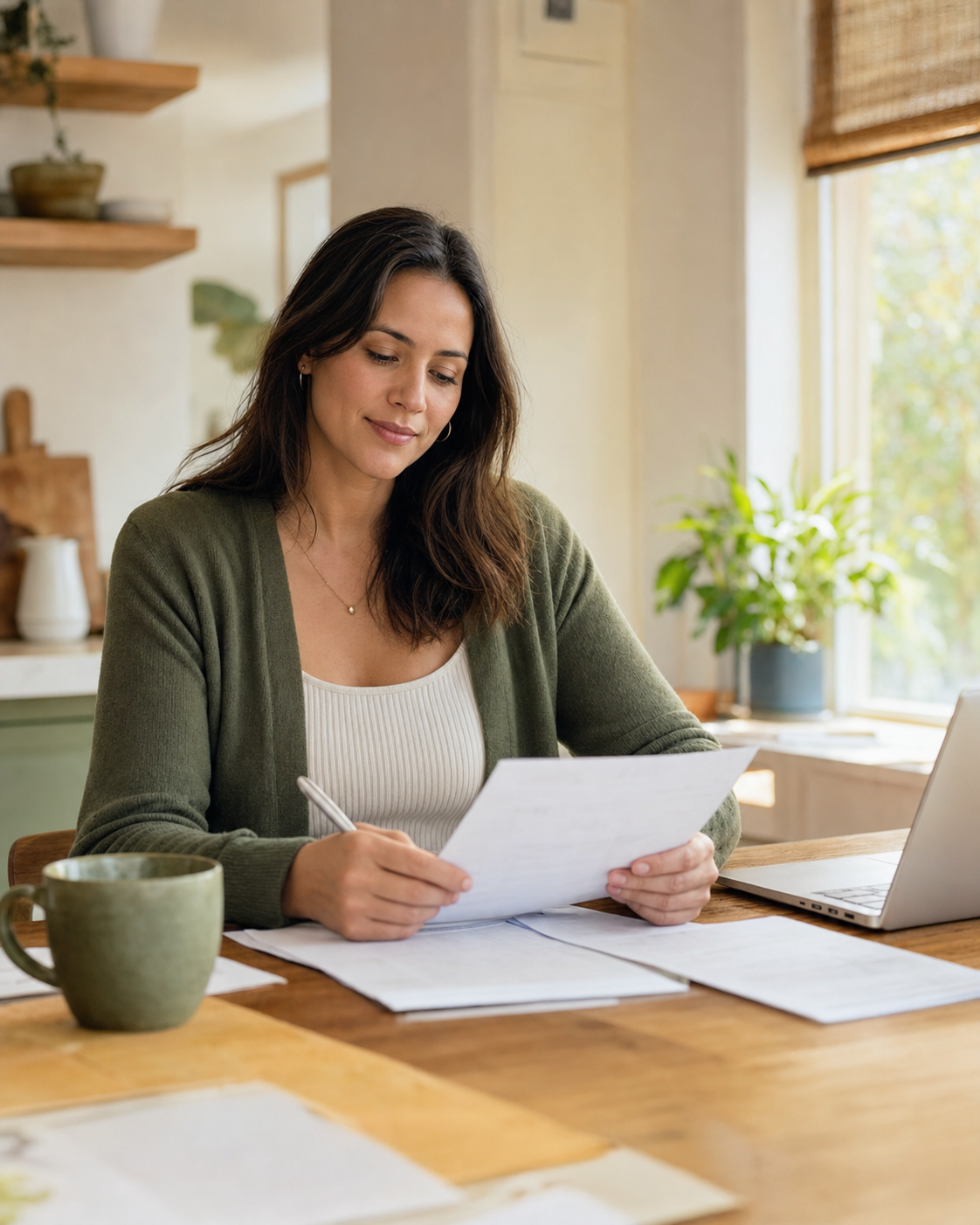 A surrogate candidate reviewing planning documents at home