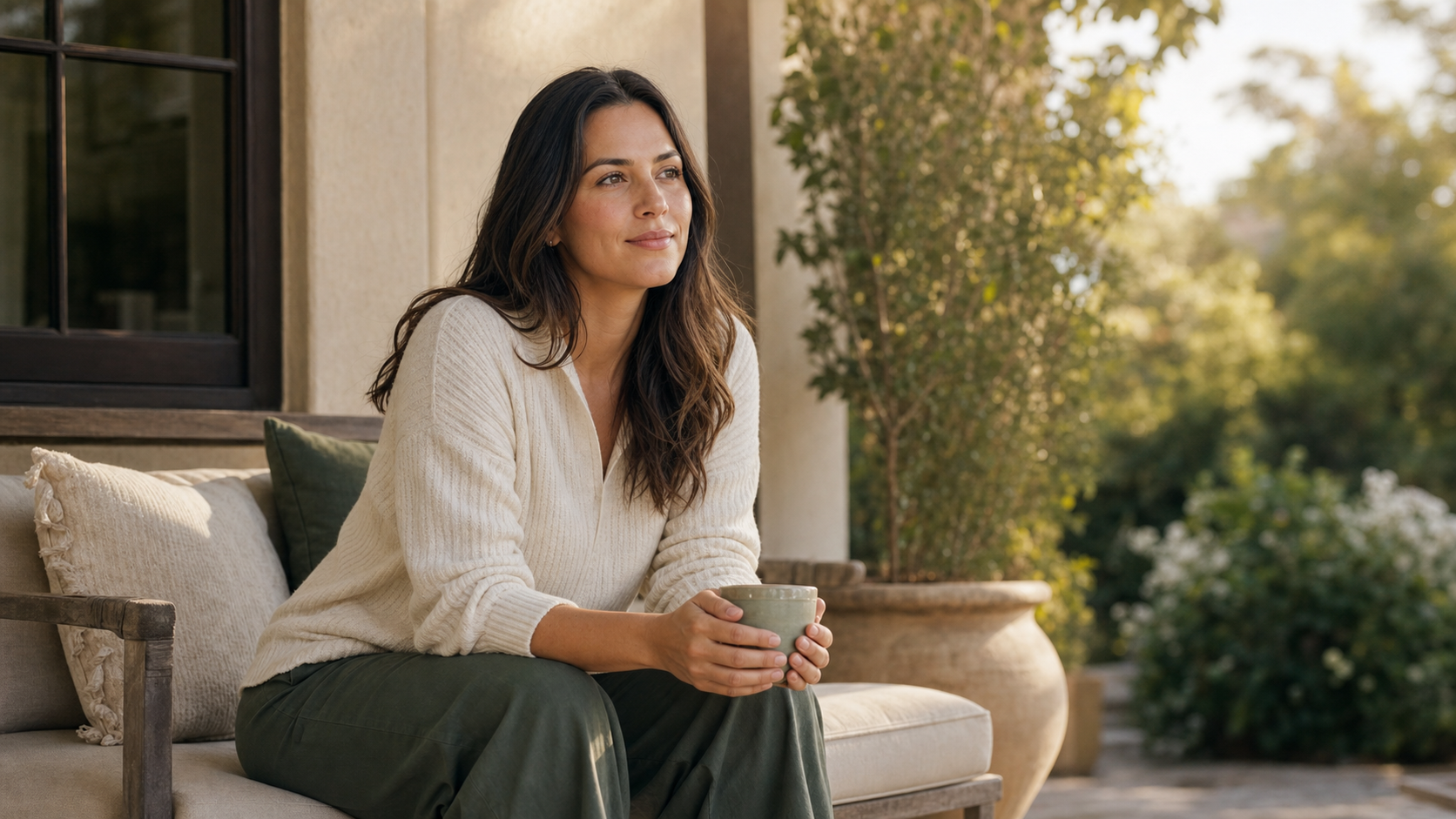 A calm surrogate reflecting in warm natural light