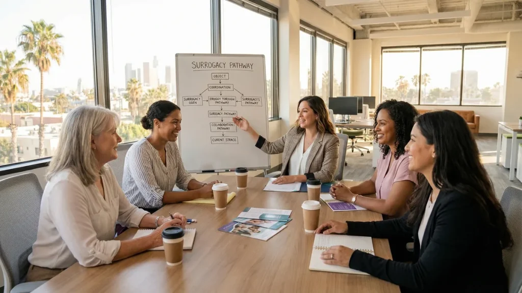 At Babytree Surrogacy, five women discuss what&rsquo;s needed to be a surrogate and talk about the process in a friendly, bright office. babytree