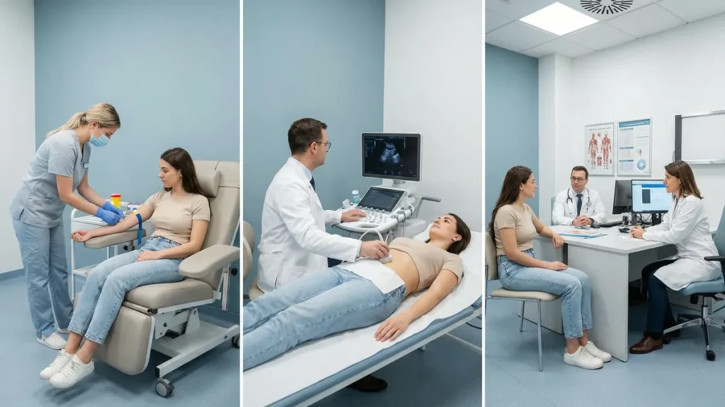 A woman completes medical screening for surrogacy at Babytree Surrogacy and talks with doctors about her results. babytree