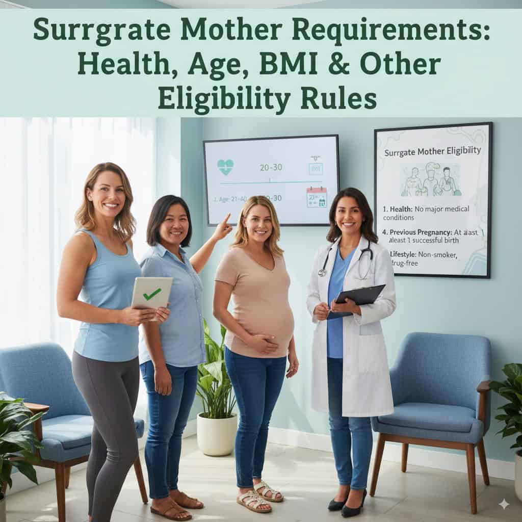 Babytree Surrogacy shows women learning about who can be a surrogate, with a doctor giving support and clear information.