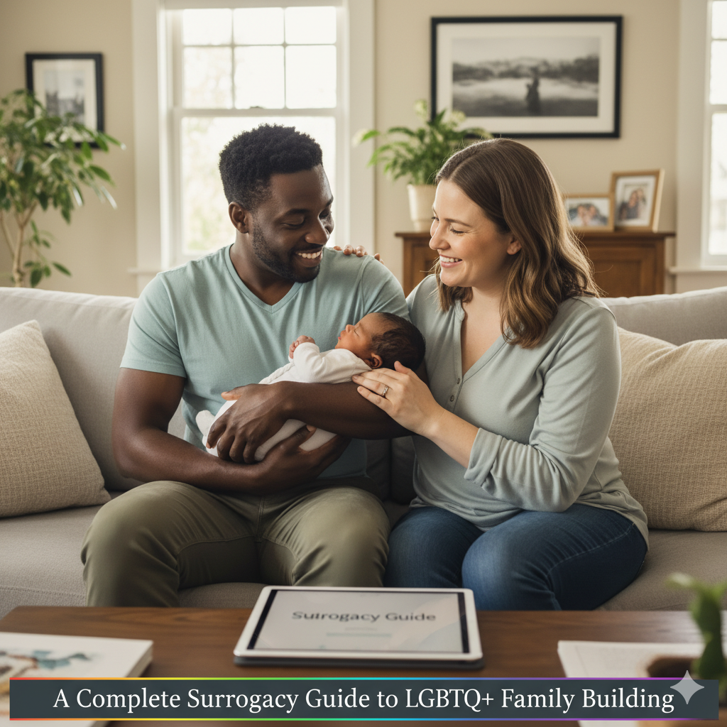 Babytree Surrogacy shows a happy couple with their newborn, sharing support and guidance for building families through surrogacy. babytree