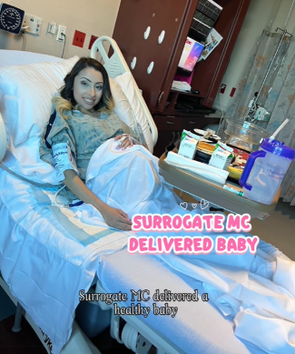 A happy surrogate rests after delivery with support from Babytree Surrogacy, celebrating the arrival of a healthy baby. babytree