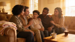 A family supports each other during surrogacy, showing care and comfort. Babytree Surrogacy helps bring families closer together. babytree